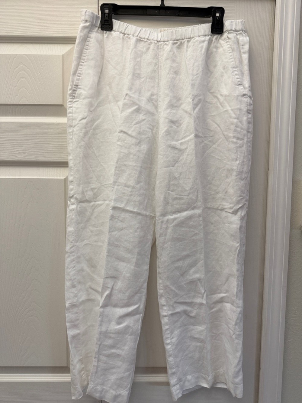 Eileen Fisher White Wide-Leg Linen-Blend Pull-On Pants